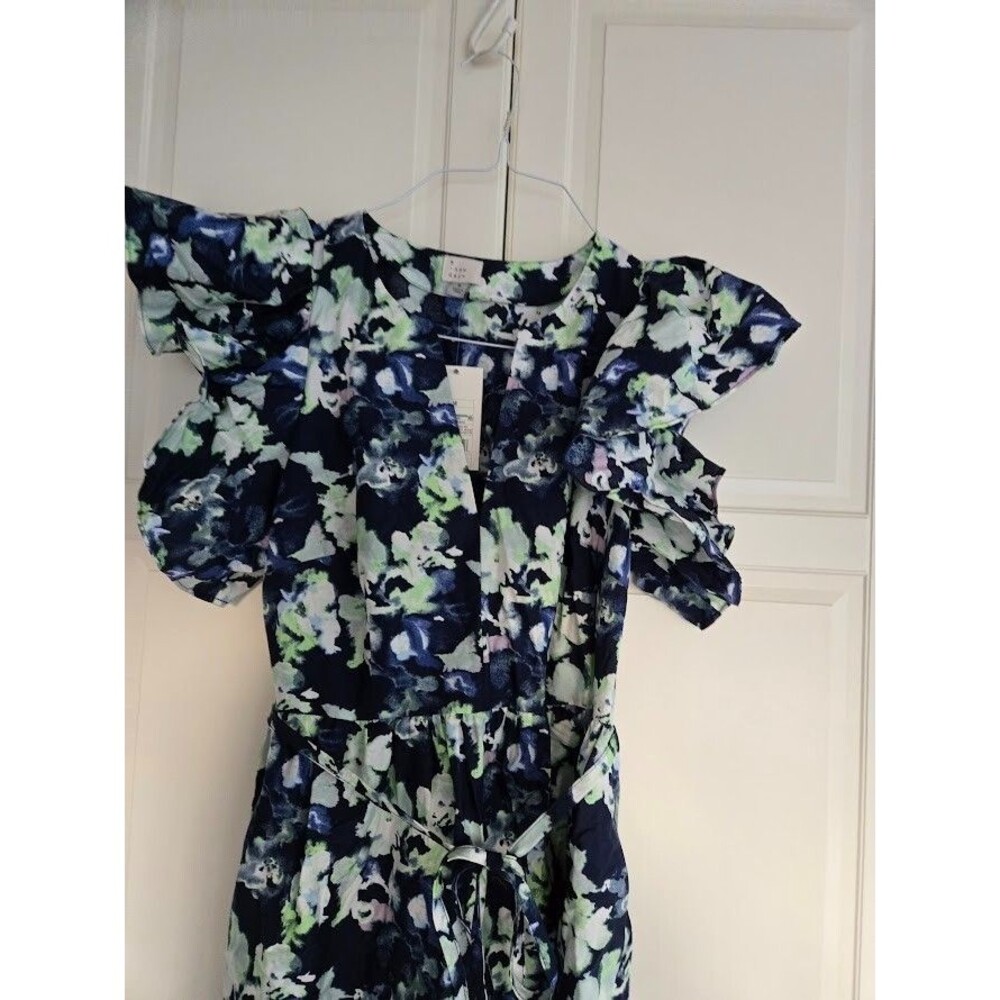 A New Day Flutter Sleeve Poplin Tiered Midi Dress - Navy Floral - Womens MEDIUM - Picture 3 of 5